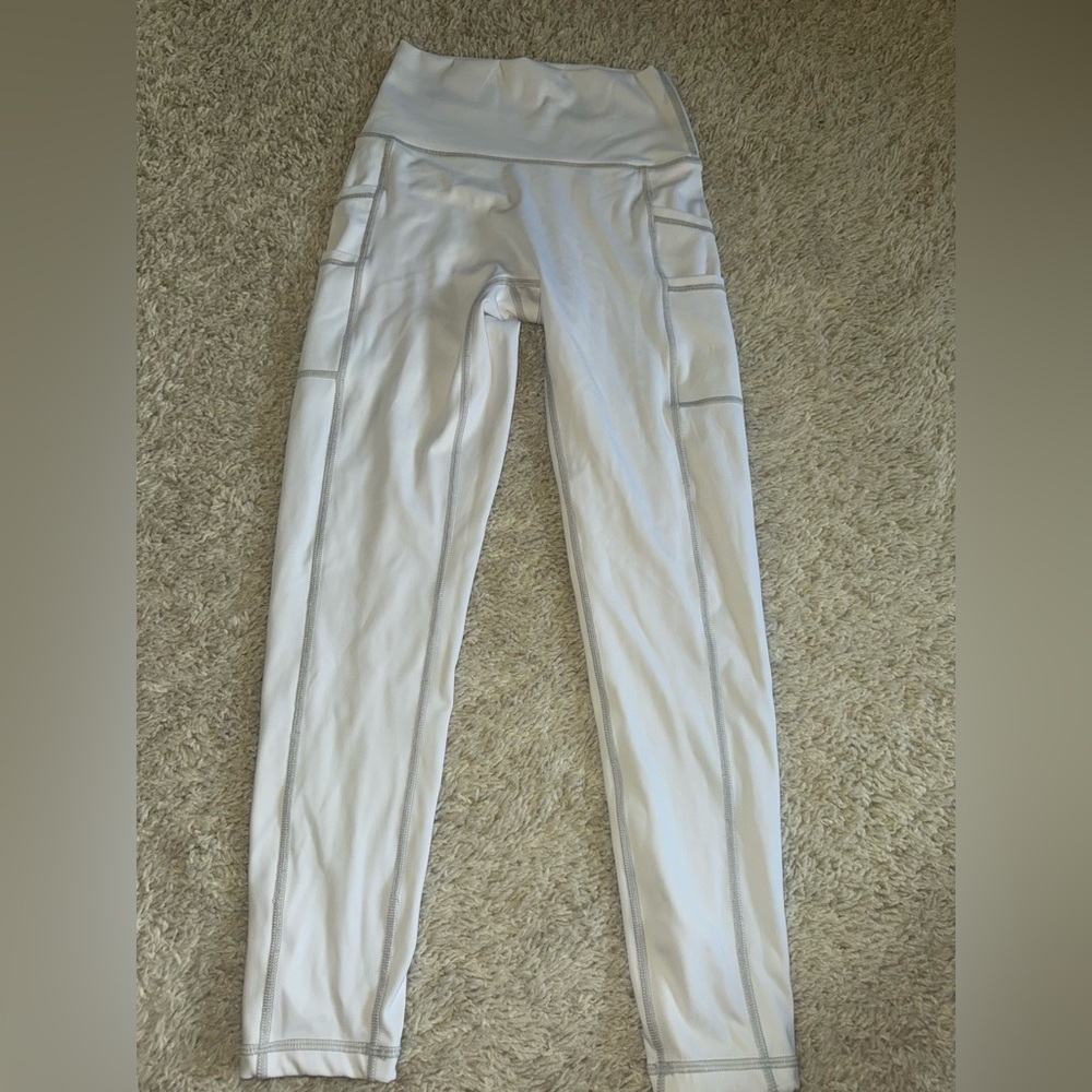 Aerie White High-Waisted Leggings with Pockets